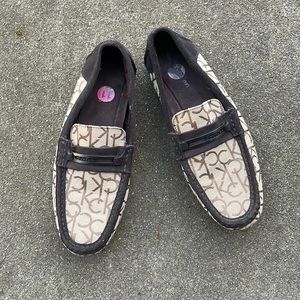 Men's Calvin Klein Merek Moccasin Shoes Sz 11 brown and tan